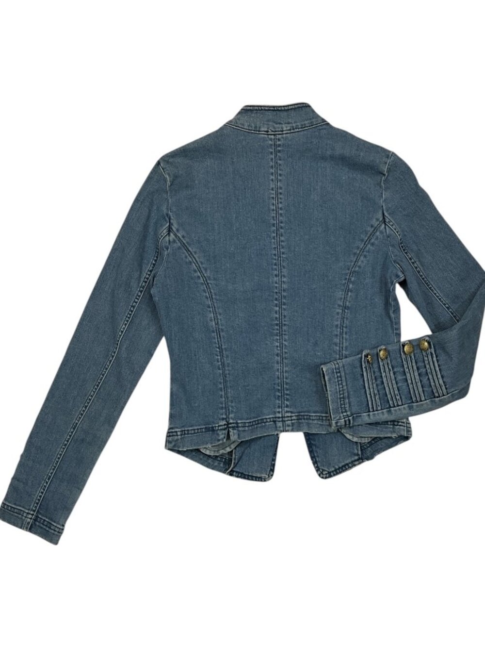 Free People Fitted Military Denim Jacket S Blue Cropped - Picture 15 of 16